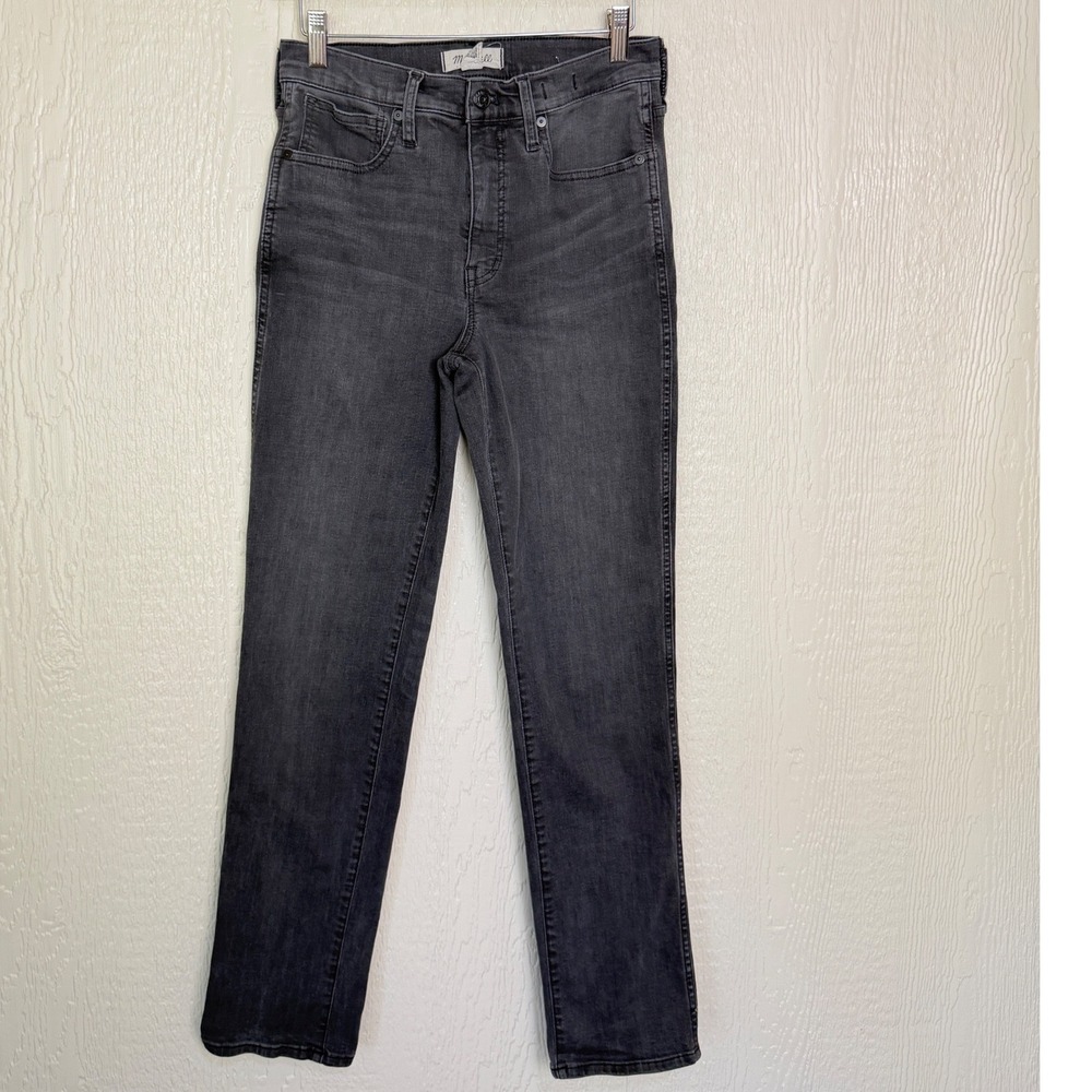 Madewell Mid-Rise Stovepipe Jeans Washed Black Grey Straight Leg 27 Tall